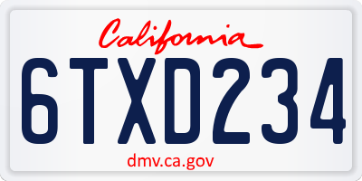 CA license plate 6TXD234