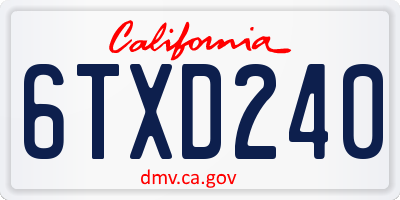 CA license plate 6TXD240