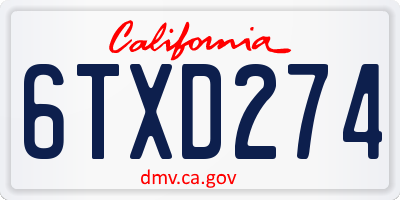 CA license plate 6TXD274