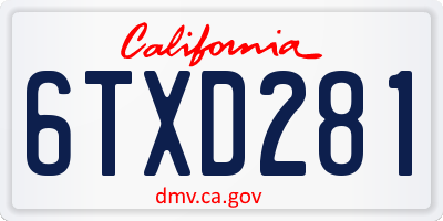 CA license plate 6TXD281