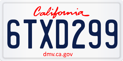 CA license plate 6TXD299