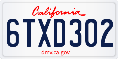 CA license plate 6TXD302