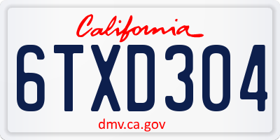 CA license plate 6TXD304