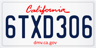 CA license plate 6TXD306