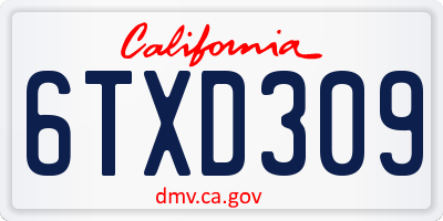 CA license plate 6TXD309