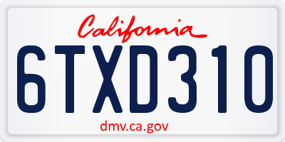 CA license plate 6TXD310
