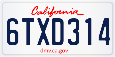 CA license plate 6TXD314