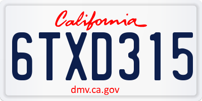 CA license plate 6TXD315