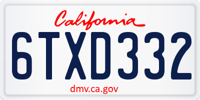 CA license plate 6TXD332