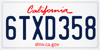 CA license plate 6TXD358