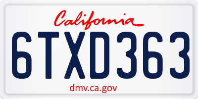 CA license plate 6TXD363