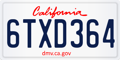 CA license plate 6TXD364