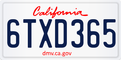 CA license plate 6TXD365