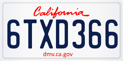 CA license plate 6TXD366