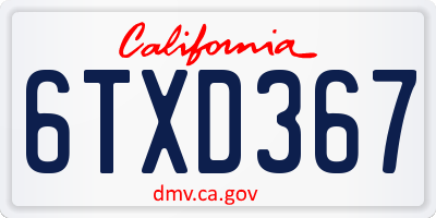 CA license plate 6TXD367