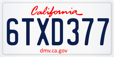 CA license plate 6TXD377