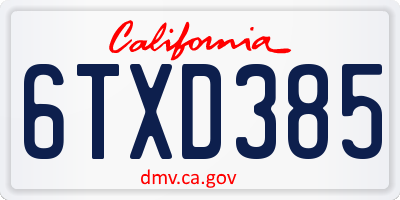 CA license plate 6TXD385
