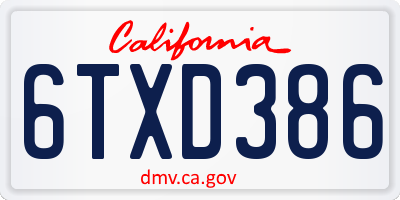 CA license plate 6TXD386