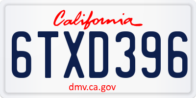 CA license plate 6TXD396