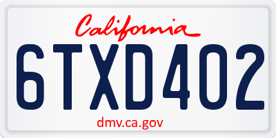 CA license plate 6TXD402