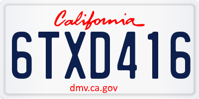 CA license plate 6TXD416