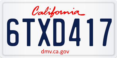 CA license plate 6TXD417