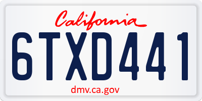 CA license plate 6TXD441