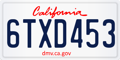 CA license plate 6TXD453
