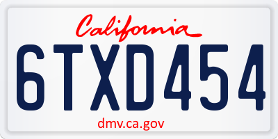 CA license plate 6TXD454