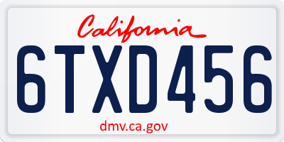 CA license plate 6TXD456