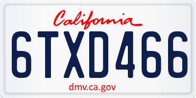 CA license plate 6TXD466