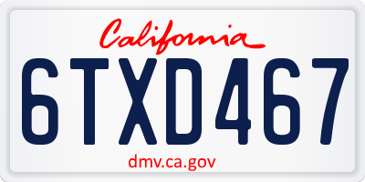 CA license plate 6TXD467