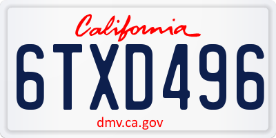 CA license plate 6TXD496