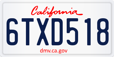 CA license plate 6TXD518