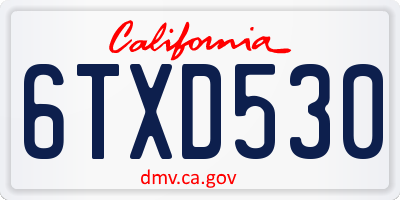 CA license plate 6TXD530