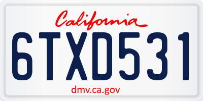 CA license plate 6TXD531