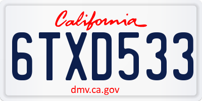 CA license plate 6TXD533