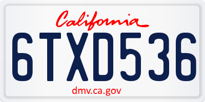 CA license plate 6TXD536