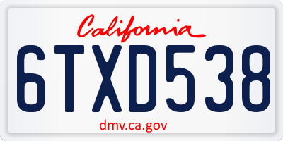 CA license plate 6TXD538
