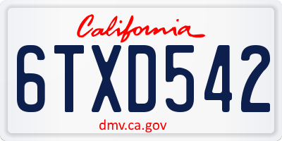 CA license plate 6TXD542