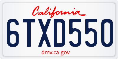 CA license plate 6TXD550