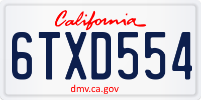 CA license plate 6TXD554
