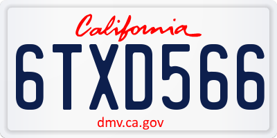 CA license plate 6TXD566