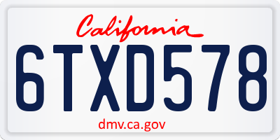 CA license plate 6TXD578