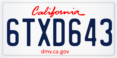 CA license plate 6TXD643
