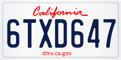 CA license plate 6TXD647
