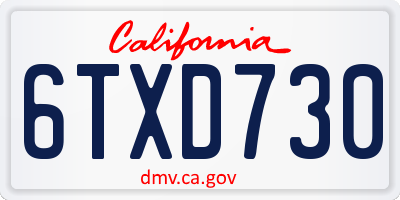 CA license plate 6TXD730