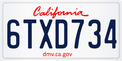 CA license plate 6TXD734
