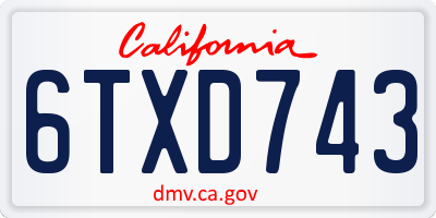 CA license plate 6TXD743