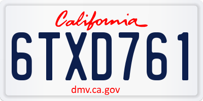 CA license plate 6TXD761